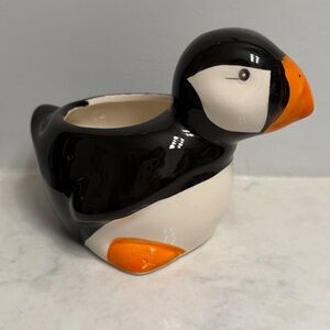 Hand-Painted Puffin Ceramic Planter - Black, White & Orange